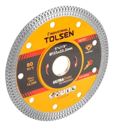 Disco Diamantado Porcelanato Tolsen 115mm 5x7/8 Pulgadas -sc Color Naranja Con Negro Y Gris
