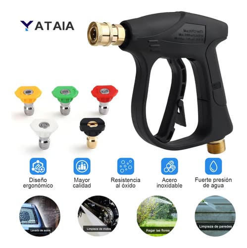 Pistola Para Hidrolavadora Yataia Con 5 Boquillas Y Conector Rápido M22 Negro