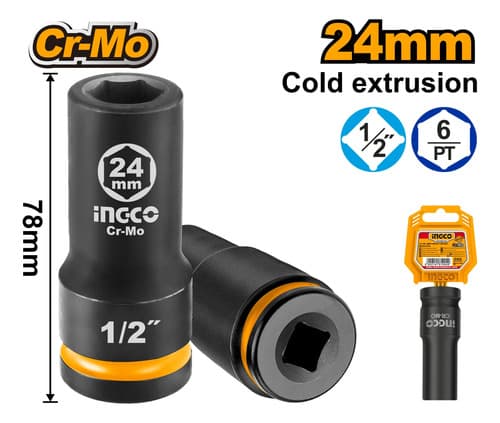 Dado De Impacto 1/2 24mm Cr-mo Ingco Hdis12242l Negro