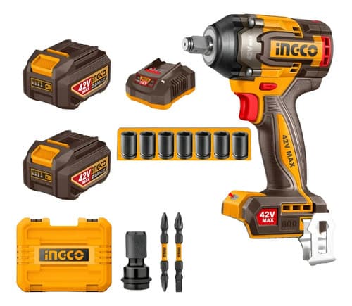 Llave De Impacto Encastre Cuadrado 1/2 600 Nm Fuerza 2 Baterias 42 V 2 Ah Cargador Motor Brushless Maletin 7 Tubos 2 Puntas 1 Adaptador 50 Hz