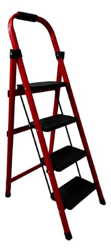 Escalera Tijera 4 Escalones De Acero Base Antideslizante Color Rojo/negro