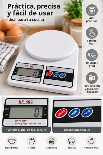 Balanza Digital De Cocina 1gr A 10kg Pro Bascula Gramera Capacidad Máxima 10 Kg Color Blanco