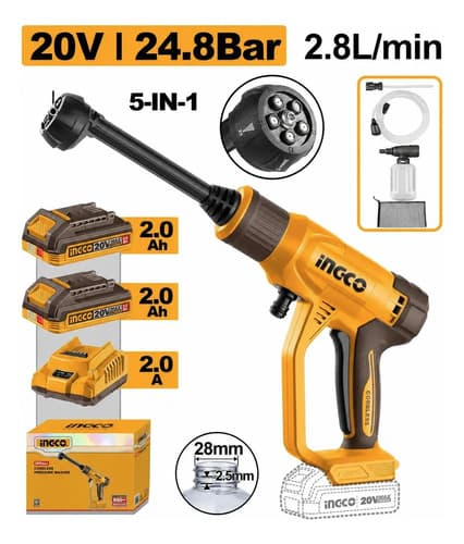 Hidrolavadora A Batería Ingco 20v 2.8l/min Con 2 Baterias Naranja Claro 20v