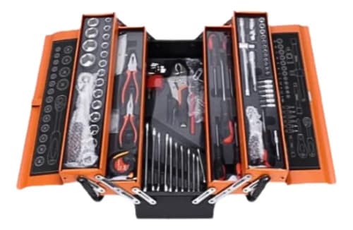 Set Herramientas Caja Metálica Plegable 3 Niveles Con 85 Pcs Color Plateado