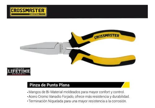 Pinza De Punta Plana Crossmaster Con Mango Ergonómico Y Antideslizante De 6