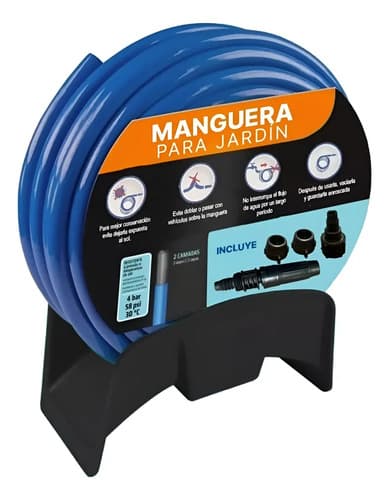 Manguera De Jardin Para Riego 20 Metros C/acoples Y Soporte Azul