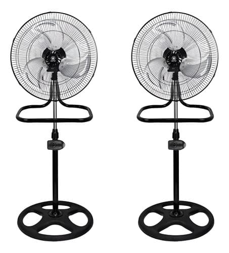 Ventilador Metalico Kit 3 En 1 X2 De Pie Pared Piso 50 Cm 60 Hz Negro Plata Acero Inoxidable 3