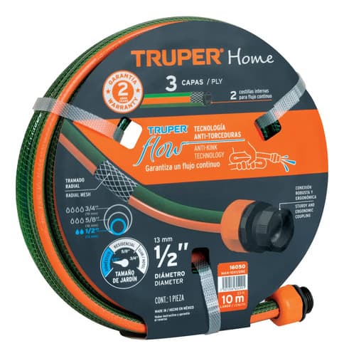 Manguera Truper 16050 Verde Oscuro De 1/2 De Diámetro Y 10m De Largo