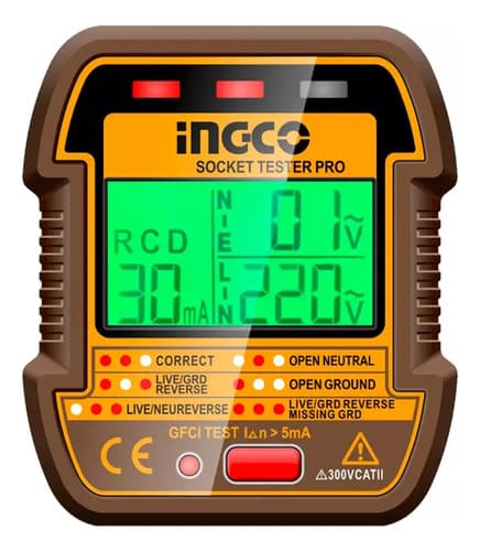 Tester Enchufe Toma Vde Lcd Display Ingco Hesst30011