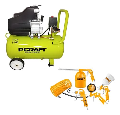 Compresor De Aire Prescott 50 Litros, Dos Salida Aire + Kit Verde Claro 220v Monofásica