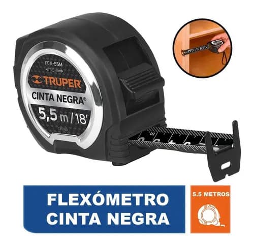 Flexómetro cinta negra Numero Blanco 5.5mt 27mm Truper 11745