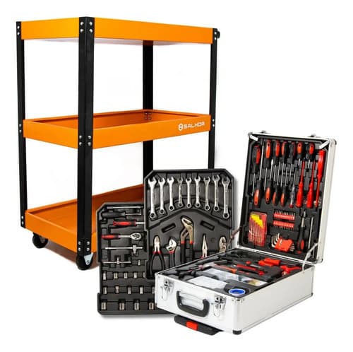 Carro Mesa Porta Herramientas Gabinete Con 130 Accesorios Negro