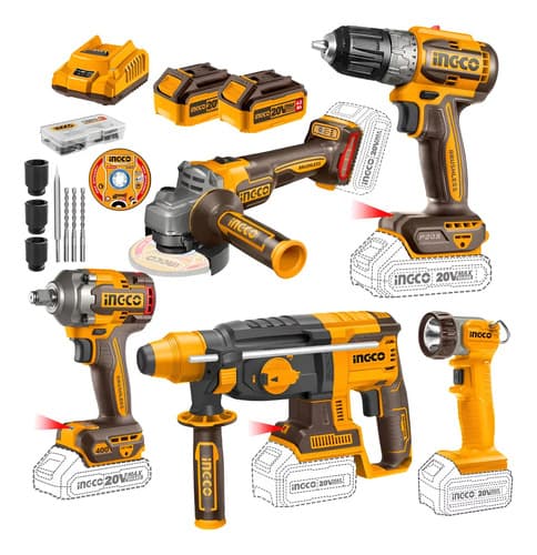 Taladro + Llave De Impacto + Amoladora + Rotomartillo Ingco Naranja Claro