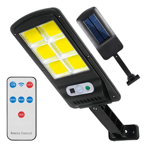 Foco Luz Exterior Solar 50w 120 Leds 6cobs Sensor Fotocelula Negro