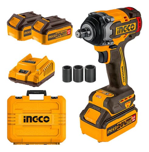 Llave De Impacto Inalámbrica Ingco De 20v Y 500nm, Con Batería Y Accesorios Amarillo
