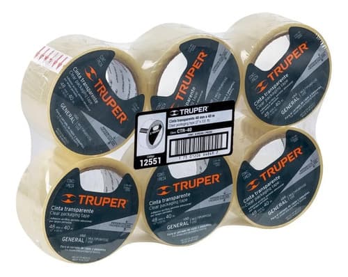 Paquete 6 Piezas Cinta Transparente 40 Mt Truper 12551
