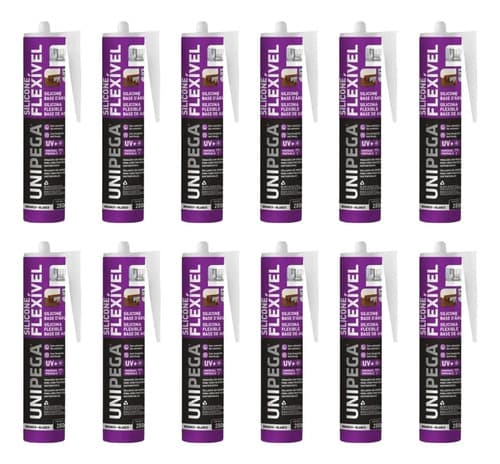Kit De Silicona Flexible Unipega De 12 Unidades, Base De Agua Blanca, 280 Ml