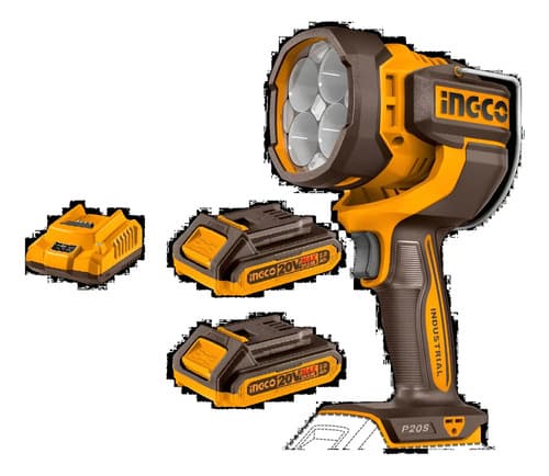 Linterna A Bateria 2000 Lumens 20v P20s Ingco + Fbcpk1222 Blanco Naranja Claro