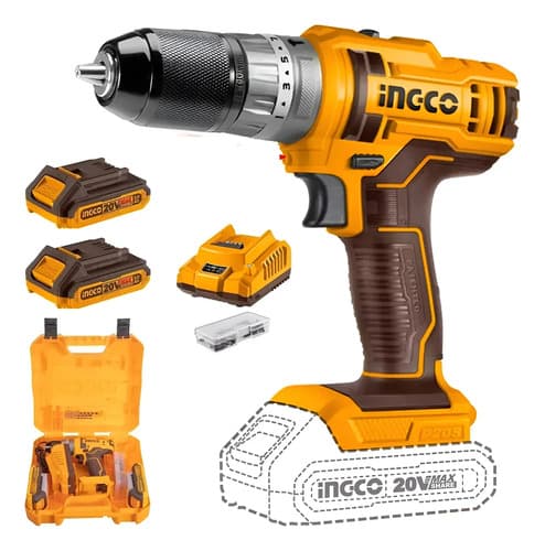Taladro Percutor Ingco 20v, 2 Baterías 2.0ah, Maletín, Hnt Naranja 50 60hz