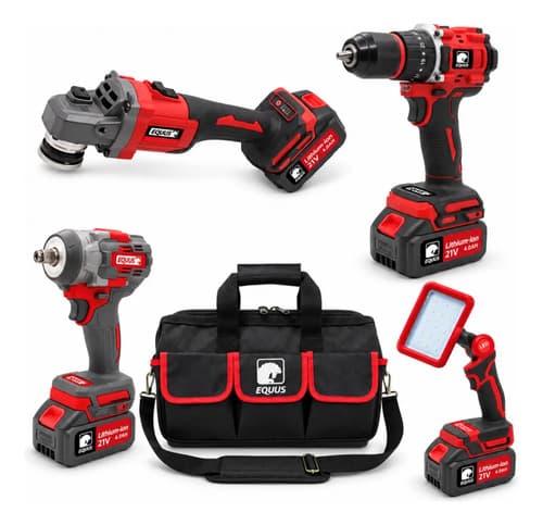 Combo Bl Taladro + Llave Impacto + Amoladora + Lintern Equus