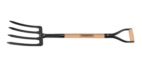 Horquilla Pasto 4 Dientes Mango De Madera Tramontina Ft Color Negro