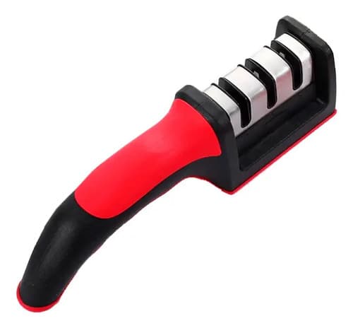 Afilador De Cuchillos Y Tijeras Con Mango Ergonómico Rojo