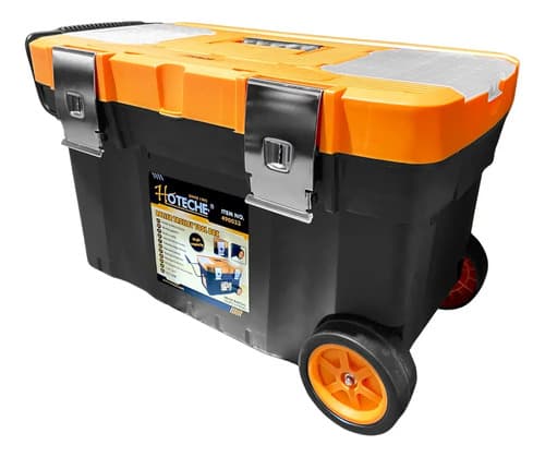 Caja De Herramientas Hoteche 490033 De Polipropileno Con Ruedas 68cm X 41cm X 33cm Negro Y Naranja Negro/naranja