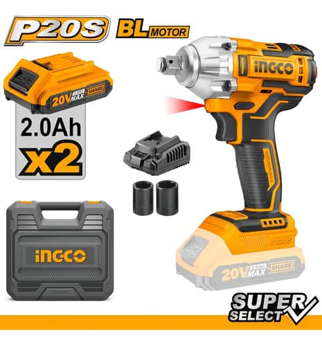 Llave De Impacto C/2 Bat Y Maletin Ingco Ciwli2038 Color Amarillo