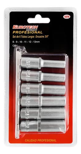 Tubos Largos 8-13 Mm - Encastre 3/8 - Juego 6 Dados Allen Hexagonales | Eurotech Gris