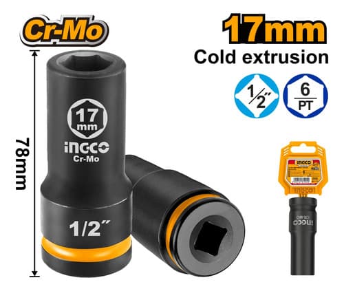 Dado De Impacto 1/2 17mm Cr-mo Ingco Hdis12172l Negro