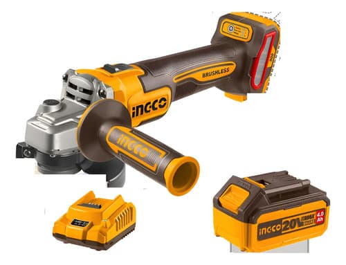 Amoladora 20v Brushless + Bat 4.0ah + Cargador Ingco Naranja Claro