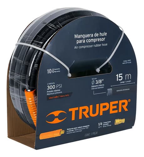 Manguera Para Compresor De Aire Truper Man Ap-15-3/8 7.5m De Largo X 9.5mm De Diámetro Color Negro