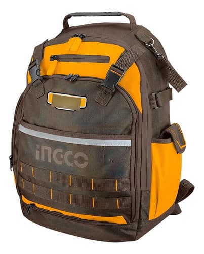 Maleta Espalda 45cm + 17 Bolsillos + Portahe Morral Maletin Color Marrón/naranja