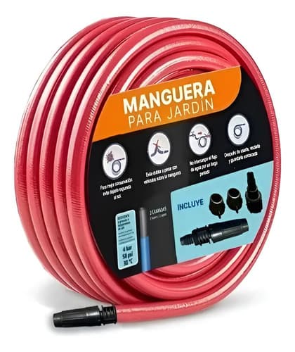 Manguera De Jardín Para Riego 30 Metros Con Acoples Calidad Rojo