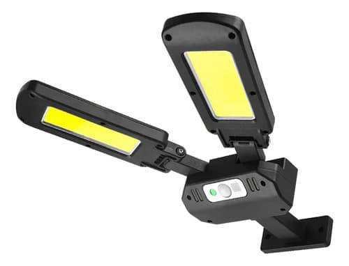 Foco Solar Luz Led Doble 200cob 90 Grados Sensor Y Control Negro Blanco Neutro