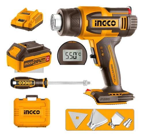 Pistola Calor 5.0ah P20s C/bat/car Valija Ingco Hgli20035 Naranja Claro