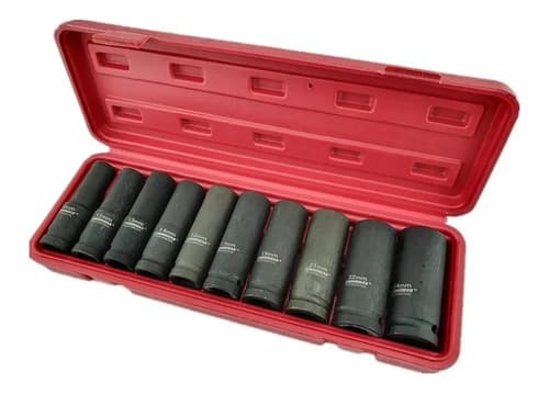 Juego Caja Dados Impacto 1/2 Pulgada 10 Piezas Crownman Negro