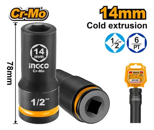 Dado De Impacto 1/2 14mm Cr-mo Ingco Hdis12142l Negro