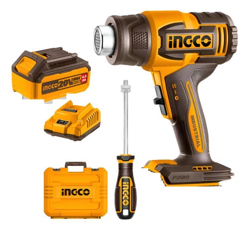 Pistola De Calor 550°c 20v + Bat 4.0ah Ingco Hgli20065 Naranja Claro