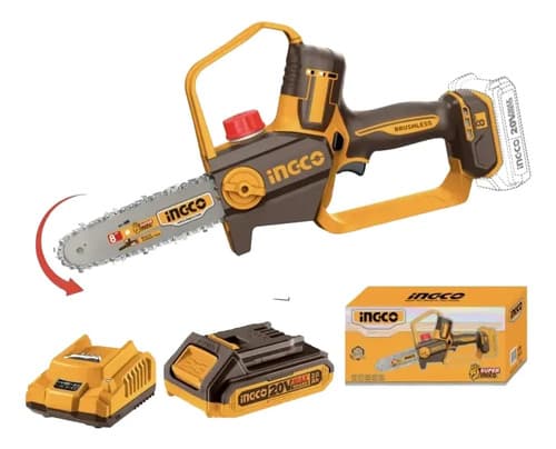 Motosierra 20v 8 PuLG + Bateria + Cargad Ingco Cgsli20851 Naranja Claro