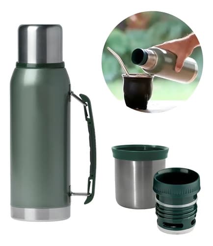 Termo 1 L Acero Inoxidable Tapón Cebador Color Verde