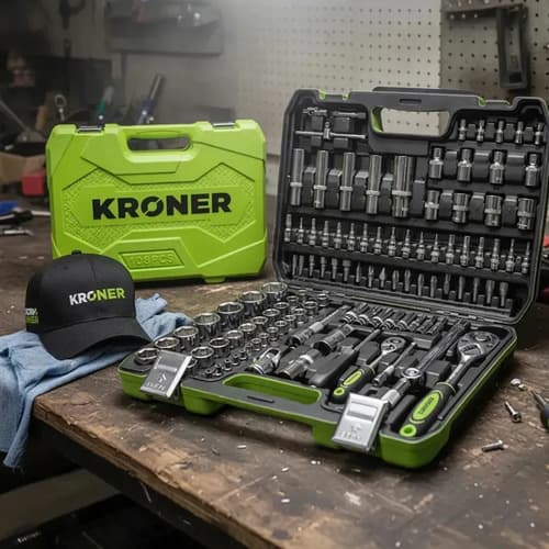Kit Set Herramientas Tubos/puntas Kroner 108 Pza + Gorro Color Verde Lima