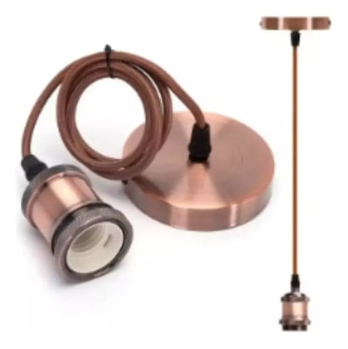 Portalampara Metálico Colgante Cobre 1m E27 Vintage Techo Led