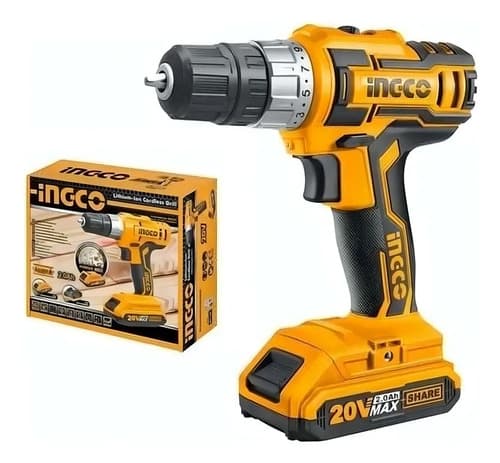 Taladro Atornillador Litio 20v Ingco 1 Bateria Cdli20024 Lnf Color Naranja
