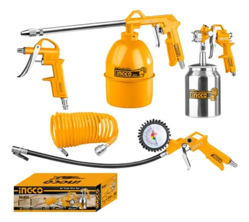 Ff Kit Compresor 5 Piezas Pintar Inflar Soplar Limpiar Ingco Naranja