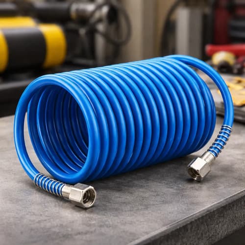Manguera De Compresor Wadfow 10 Metros Espiral Con Roscas Azul