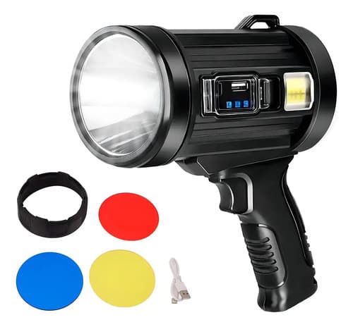 Linterna Reflector Led W5112 Multicolor Recargable Solar Usb 300m Negro
