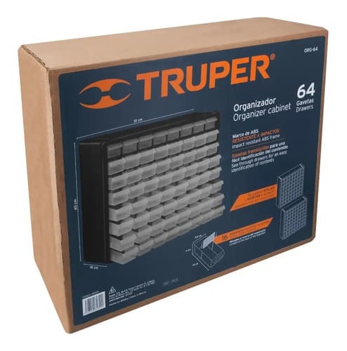 Caja Organizadora Con 64 Gavetas 51x40x16cm Truper Color Negro