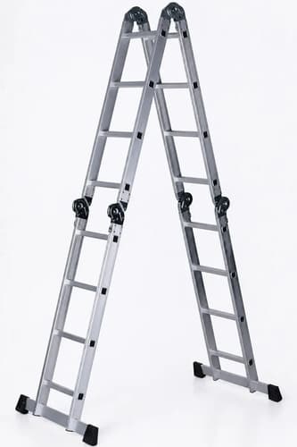 Escalera Multipropósito Aluminio Plegable 4.5m 16 Peldaños 150kg Waluminio Plateado