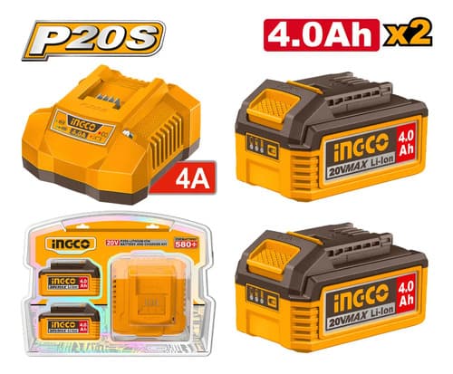 Kit 2 Baterías 20v 4,0ah + Cargador Fbcpk2013 Ingco